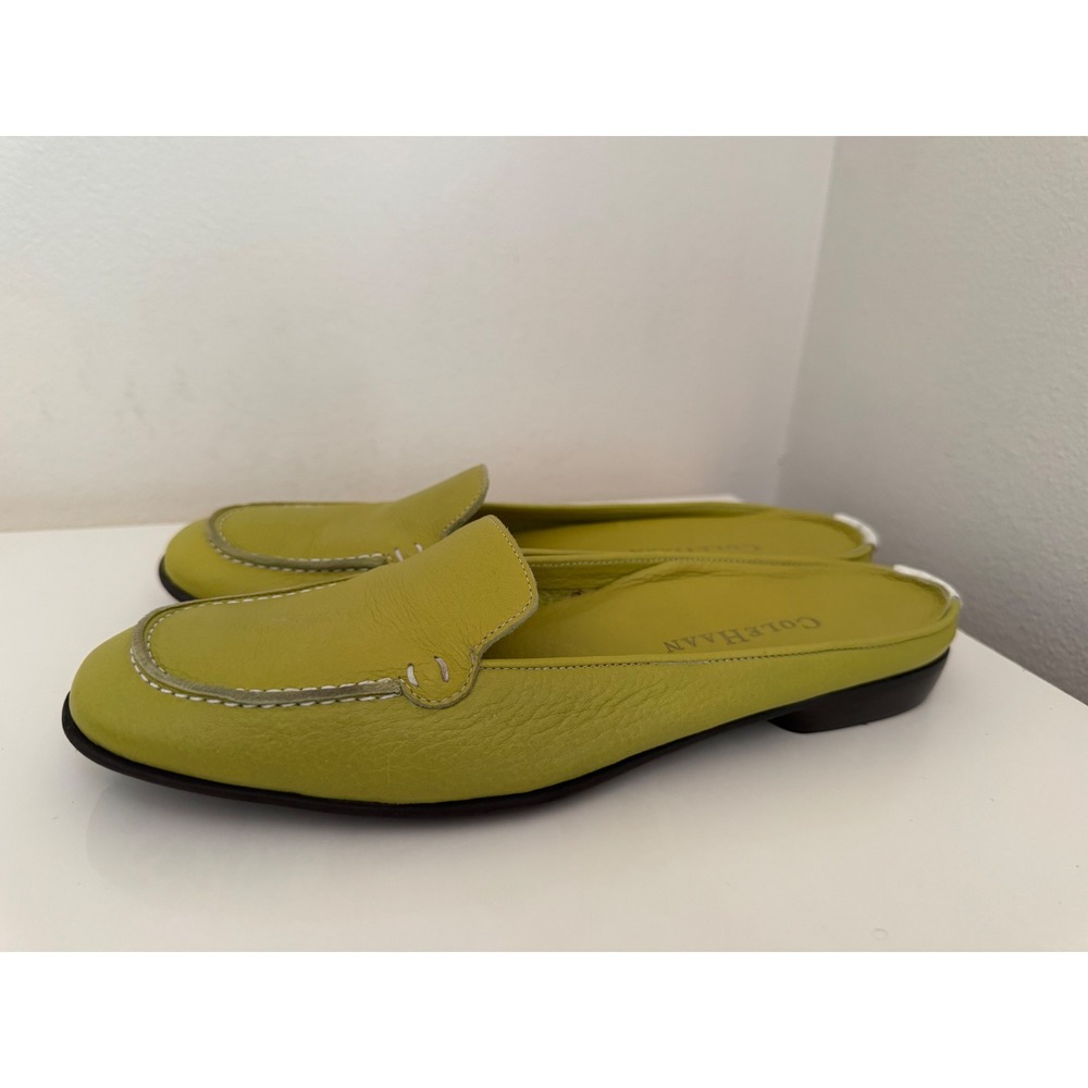 Cole Haan Womens Lime Green Leather Mules Loafers Crafted in Italy Size 8B